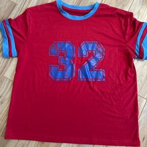 Red and Blue Shirt with Number Print